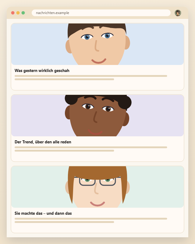 Nachrichtenseite ohne ungaze, Gesichter sichtbar