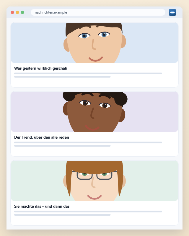 Nachrichtenseite ohne ungaze, Gesichter sichtbar